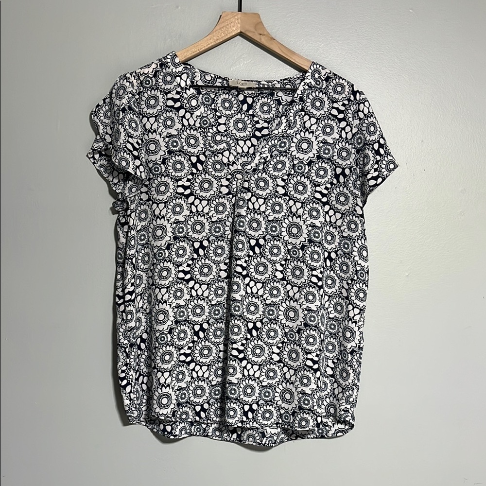 LOFT Monochrome Floral Print Blouse